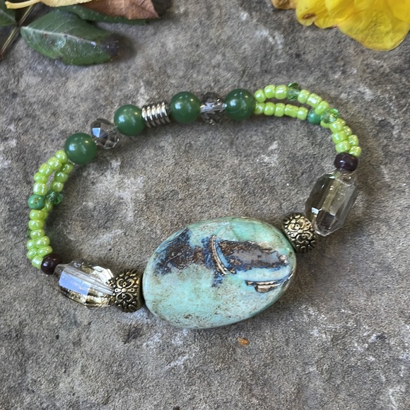 Handmade Bracelet New & Upcycled Beads, Multifaceted Crystals, Semiprecious Gems - Picture 3 of 5